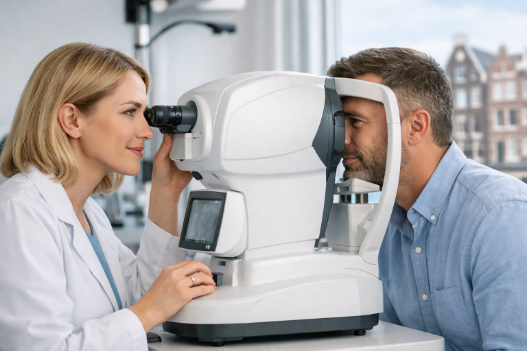 Optometrisch onderzoek uitgevoerd door een optometrist in Amsterdam