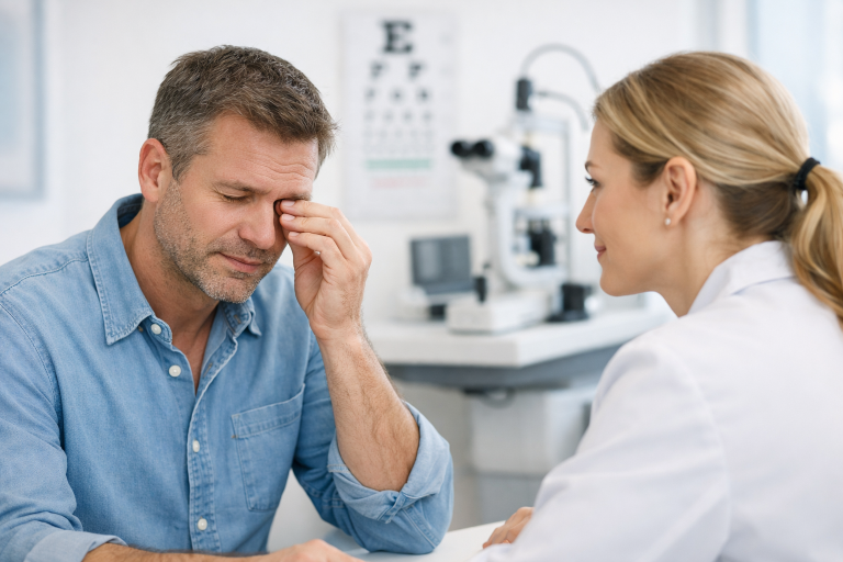 Onderzoek naar droge ogen door een optometrist